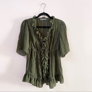 Y2k Army Moss Green Sheer Frilly Blouse M